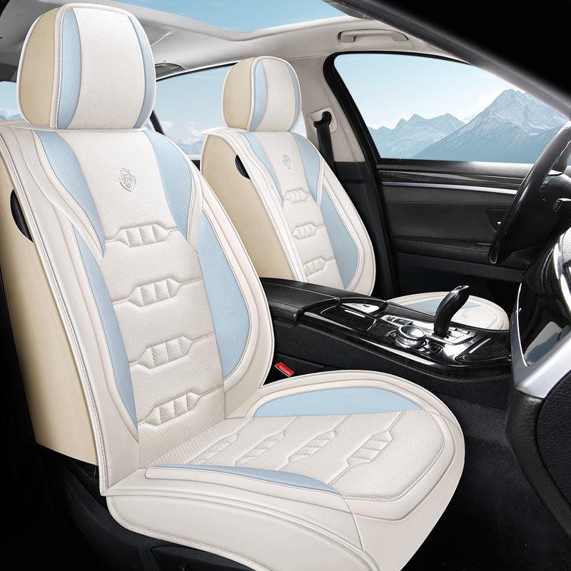 1PC Coussin de Siège de Voiture Tout Cuir Housse de Siège Respirante Entièrement Enveloppante Cuir Nappa Perforé Feuille Unique Compatible Toutes Saisons