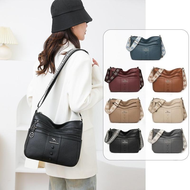 Fashionable and Simple Multi-layer Crossbody Bag, Soft Leather Single-shoulder Bag, Women's Underarm Bag