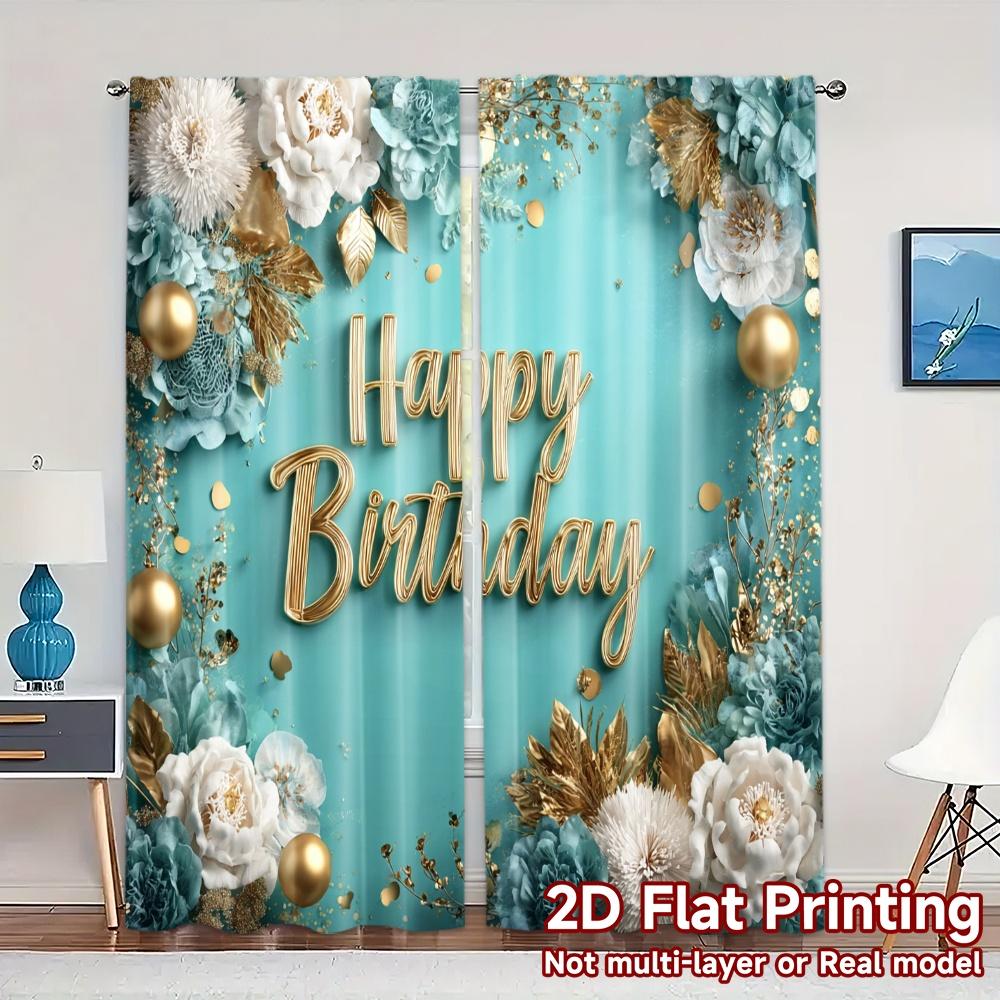 

2pcs 2D FLAT PRINTING Curtains (Without Rod) Birthday Bliss(7) Pattern Popular Curtains Yarn Curtains Holiday Decorative for 100*130 HOOK 1pcs