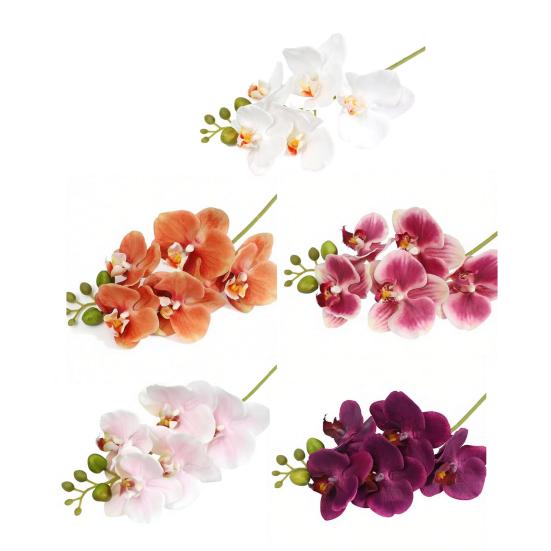 Flores de Orquídeas Artificiales Real Touch Flores Artificiales de Seda Falsa Flor Phalaenopsis Artificial con 5 Cabezas Florales para Decoración Interior del Hogar Mesa de Oficina