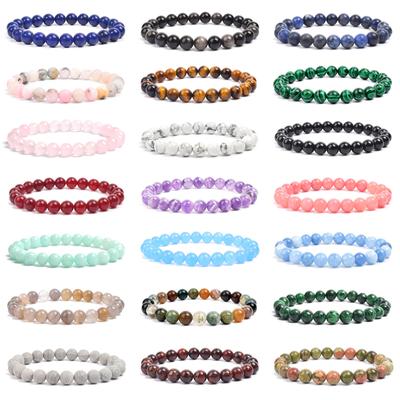 Natürliche Stein Perlen Armband Für Frauen Männer Amethysten Kristall Quartzs Aquamarine Jade Schmuck Achate Elastische Armreif Armbänder