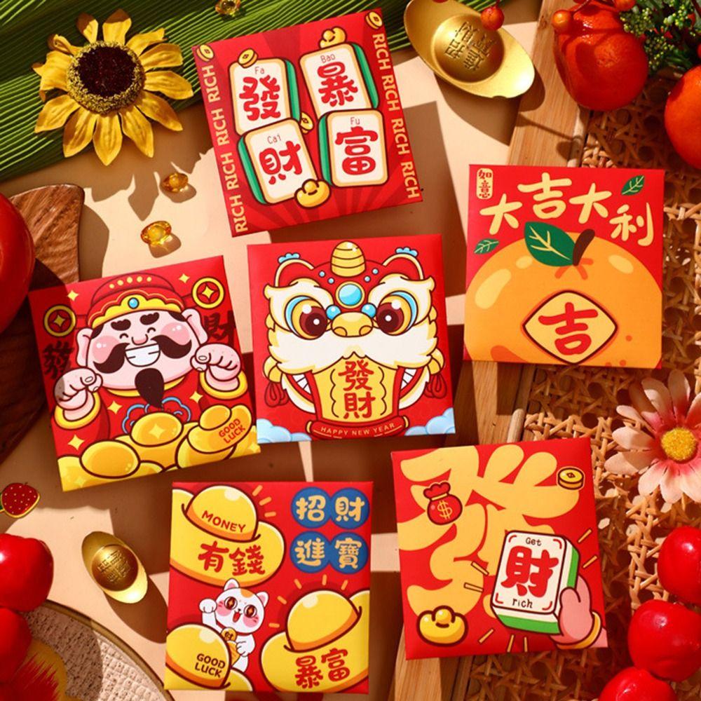 6Pcs Cartoon Chinese Snake Year Red Envelope New Year Money Envelope  Spring Festival