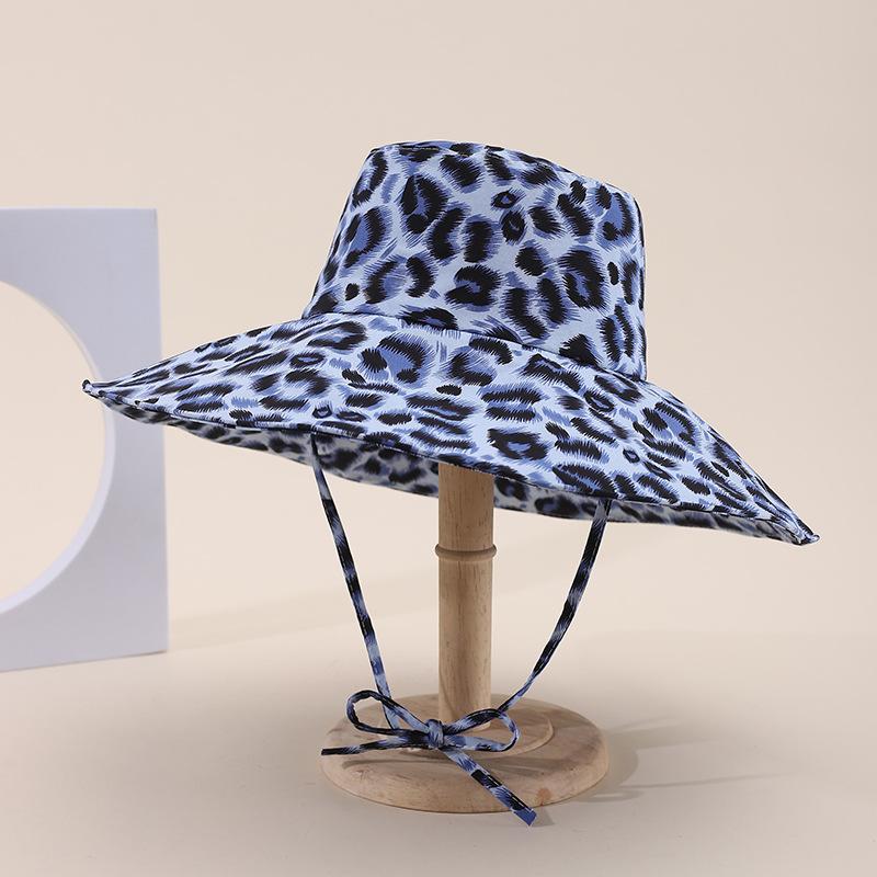 Hot sale printed leopard print bucket hat women's European and American fashion big eaves windproof sunshade basin hat spot