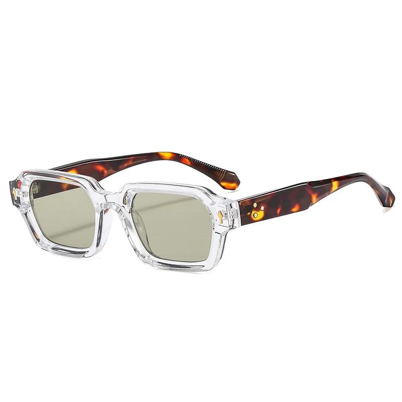 Fashion Square Men Sunglasses Tea Gradient Shades Women Retro Rivets Double Color Sun Glasses UV400