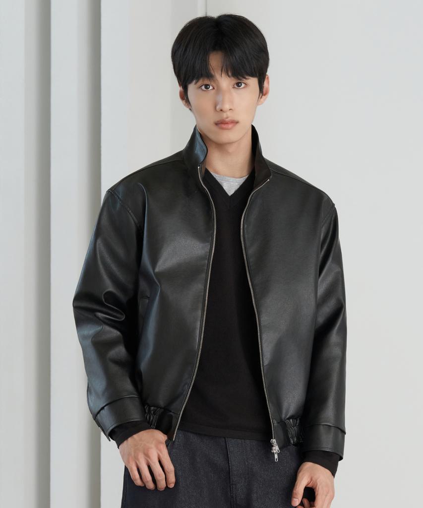 HYOJI 26 Fw Leather High-Neck Blouson Crop Jacket (Black)