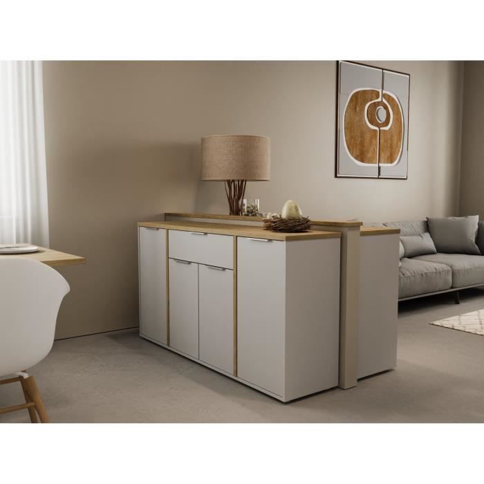 Aparador ACCESS - 4 portas + 1 gaveta - Decoração carvalho Hamilton e Branco - C 160,7 x P 39,6 x A 85,6 cm - DEMEYERE