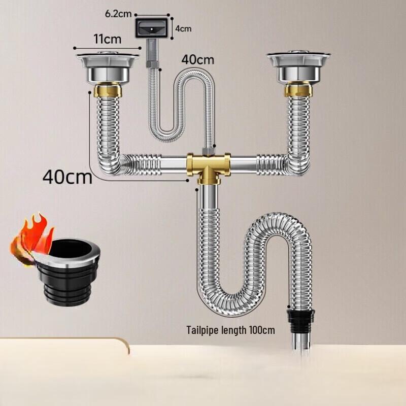 

TLXT Stainless Steel Kitchen Sink Drain Pipe Kit