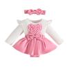 3D Heart Long-Sleeve Dress with Headband for Baby Girls, Ages 0-1, Wool Skirt Hem, with Open Crotch for Autumn/Winter
