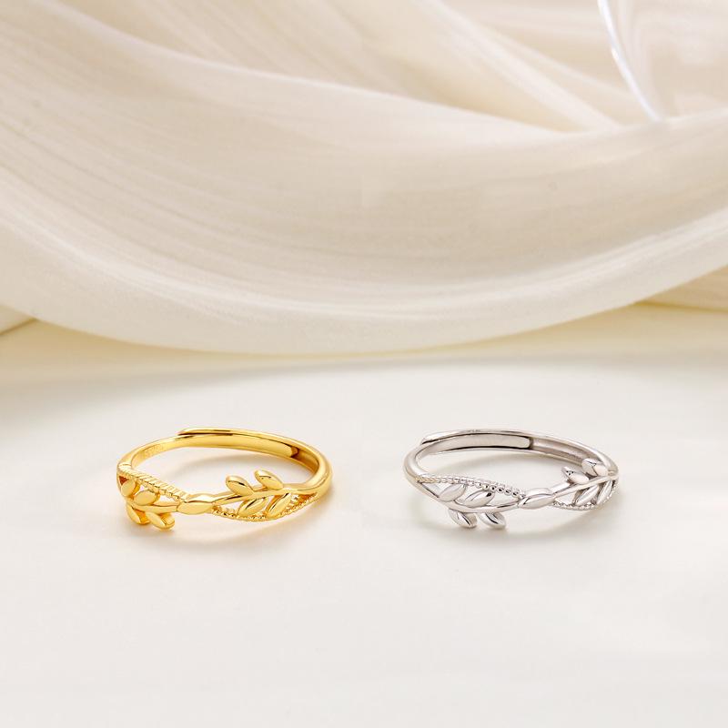 S925 Sterling Silver Wheat Ear Open Ring for Women - Elegant, Simple, Branch & Leaf Design