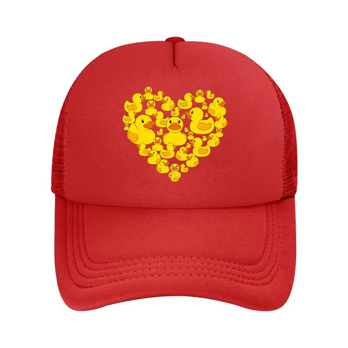 Cute Heart Shaped Rubber Duck Bath Toys Mesh Baseball Cap Hip Hop Adjustable