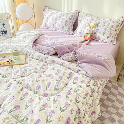 Purple Flowers Print Quilt Summer Cooling Blanket Single Double Queen Size Bed Comforters Air Conditioning Quilt Light Duvet