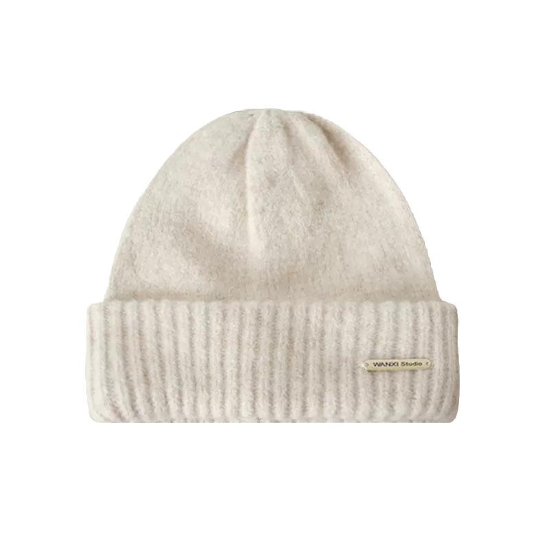 Wool wool hat women's autumn and winter tide metal standard knitted cold hat versatile loose thickened warm stack hat