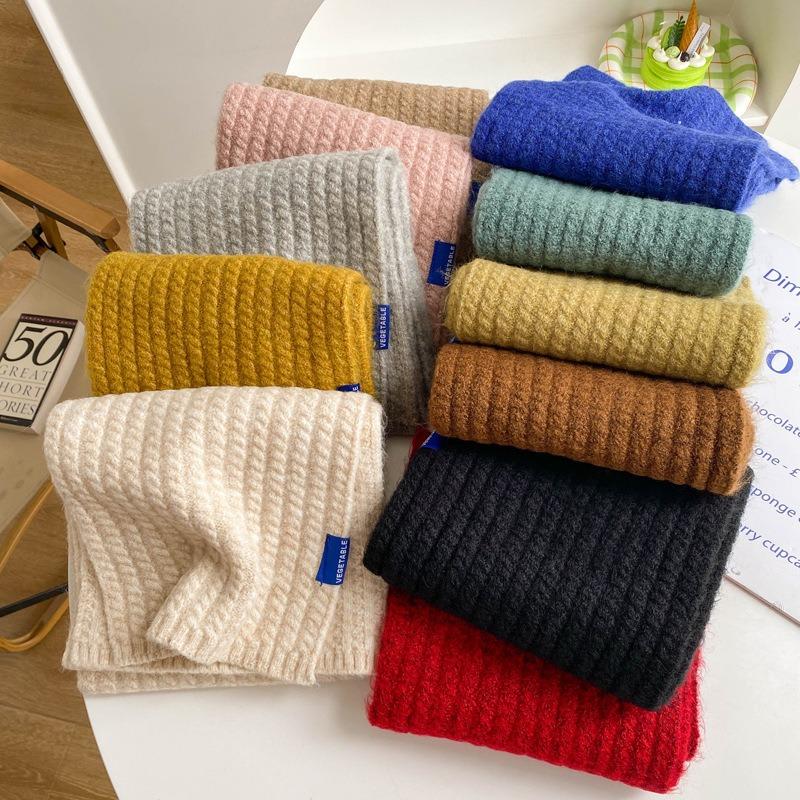 Wool knitted wool small scarf women's winter beige versatile couple solid color short scarf men's thin narrow
