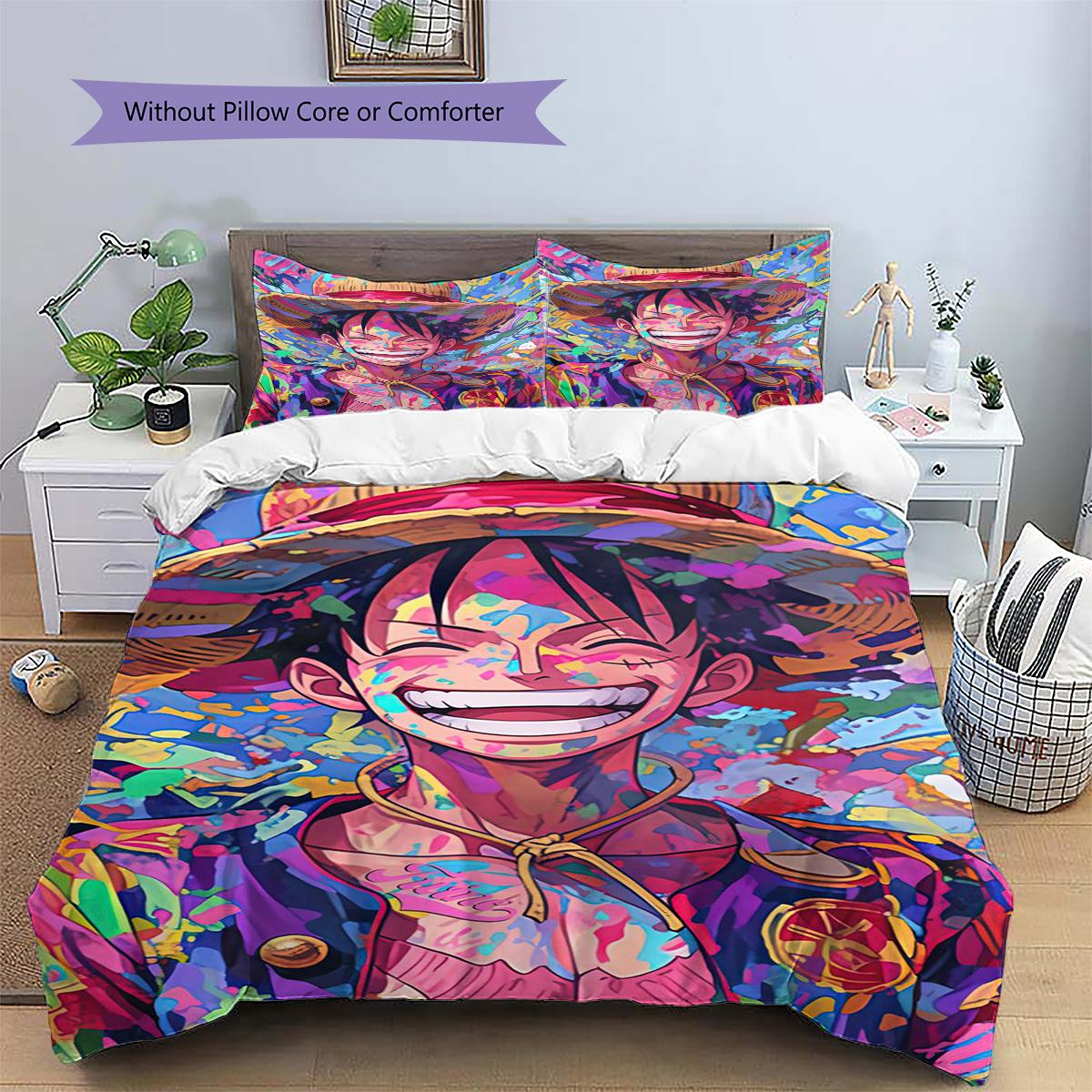 

Luffy Patterned Pillowcase & Duvet Cover Set Bedroom Unique Printed Bedding with Anime Theme Wonderful Gift for Lovers.-TING 135x200cm