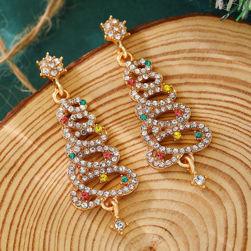 Colorful Zircon Christmas Tree Earrings for Women Fashion Red Green Crystal Tree Pendant Earring New Year Holiday Jewelry Gifts