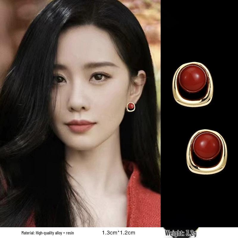 

Серьги-пусеты в ретро-стиле с красной глазурью «капля» для женщин - Уникальный нишевый дизайн начала осени