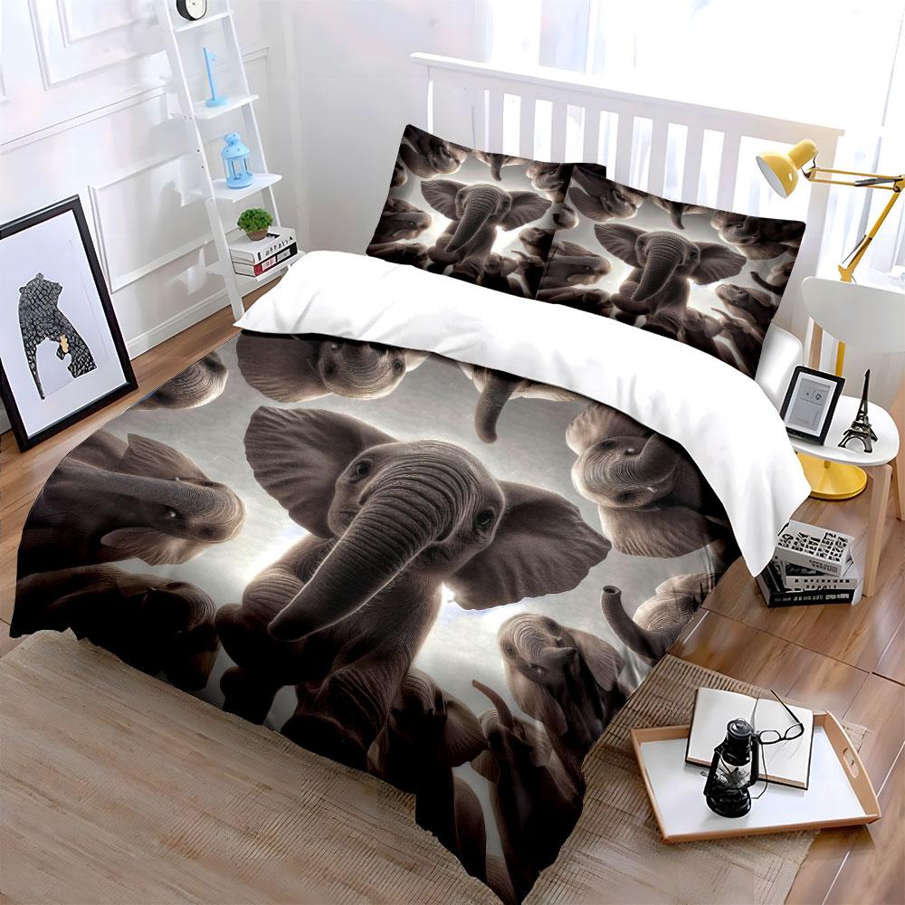 Elephant-Themed Three-Piece Decor Set Kid'S And Adults' Bedroom Decor, Exquisite Three-Piece Bedding Set Gift