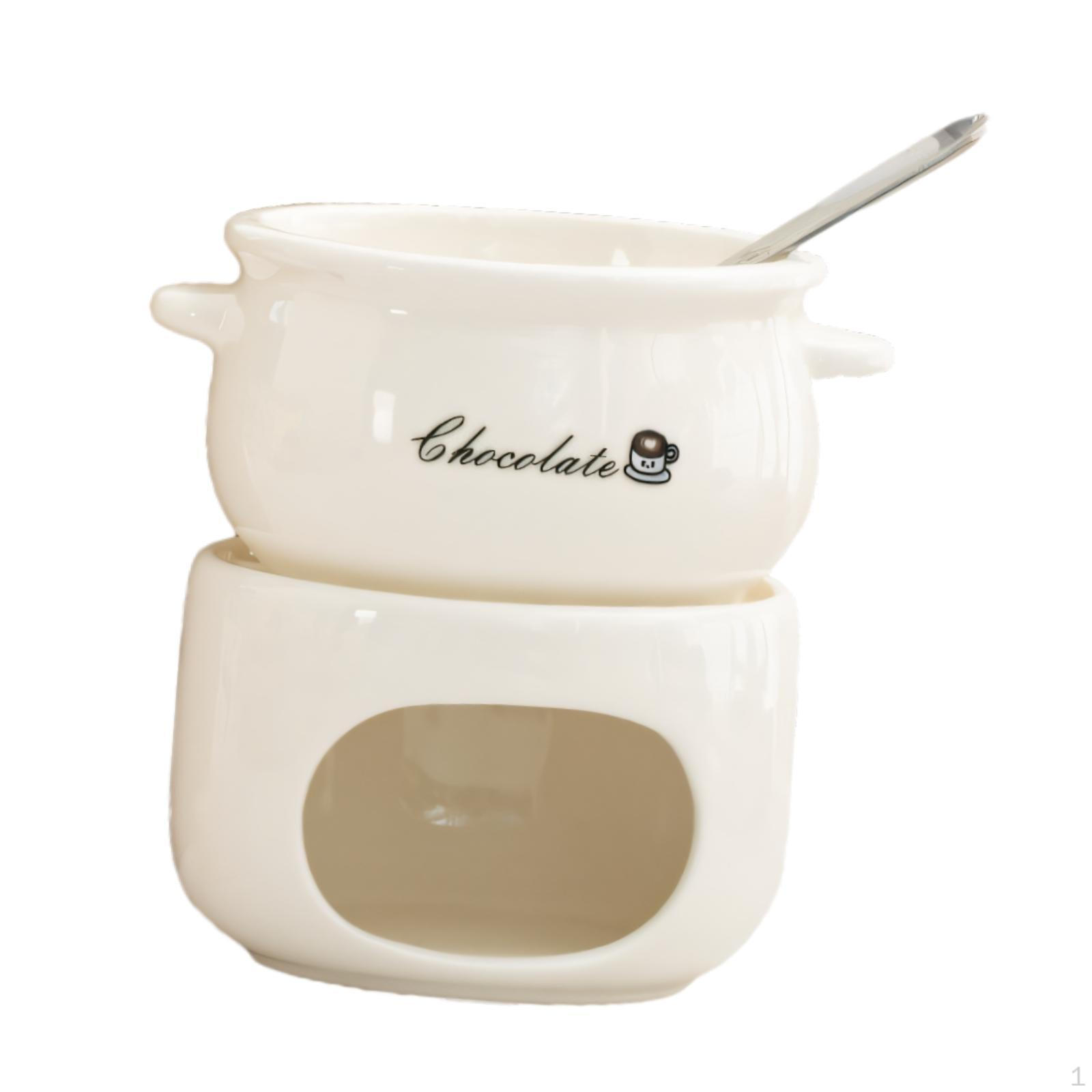 Керамический набор для шоколадного фондю, подогреватель масла, кухонная утварь для и сырного фондю. белый