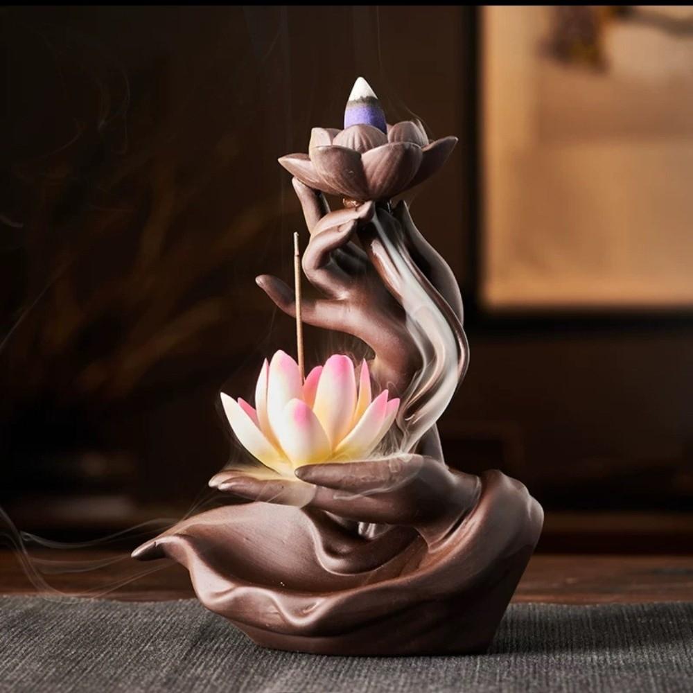 Lotus Flower Incense Burner Fountain Ceramic Incense Stick Holder Meditation