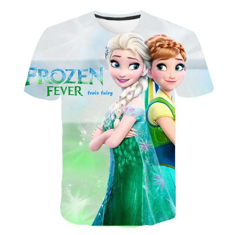 2026 New Summer Disney Frozen 3d Print T-Shirt Anna Elsa Printing Girls Tops Frozen Snow Queen Anna Elsa Cartoon Print Shirts