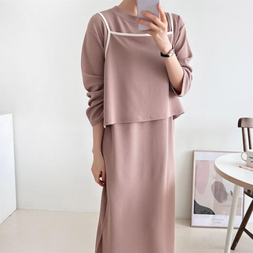 New ArrivalS Open Run Women S Layered Color backleSS Long dreSS Set