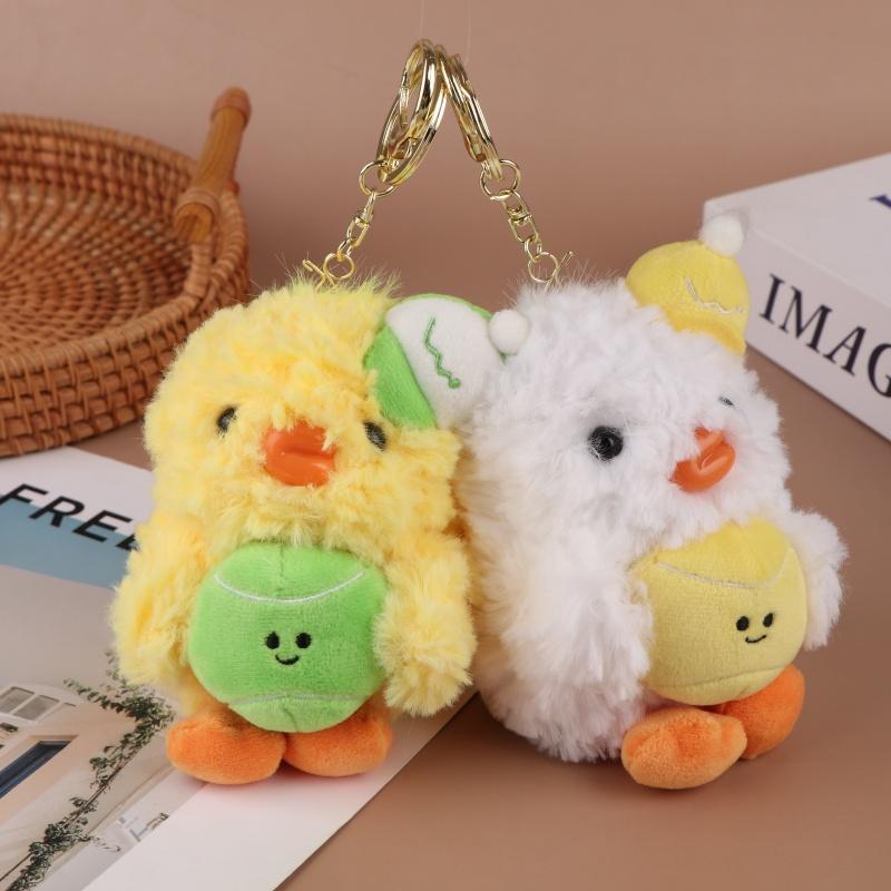 1Pc Cute Sitting Tennis Duck Plush Doll Bag Pendant Keychain Cartoon Pendant Doll Toy