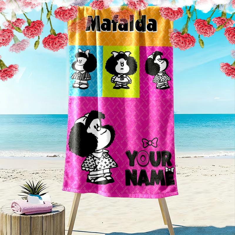 Name Custom Mafalda Print Beach Towel, Large Soft Quick Dry Towel for Beach Camping Swimming