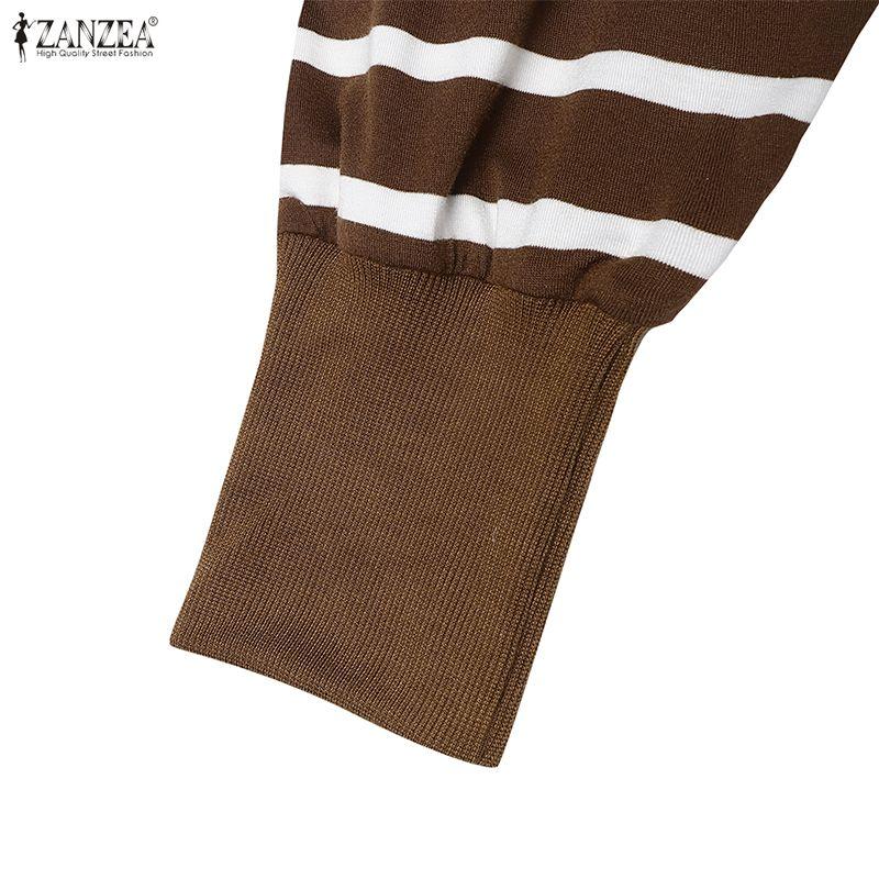 ZANZEA Women Muslim Casual Stripe Print Loose Long Sleeve Dress