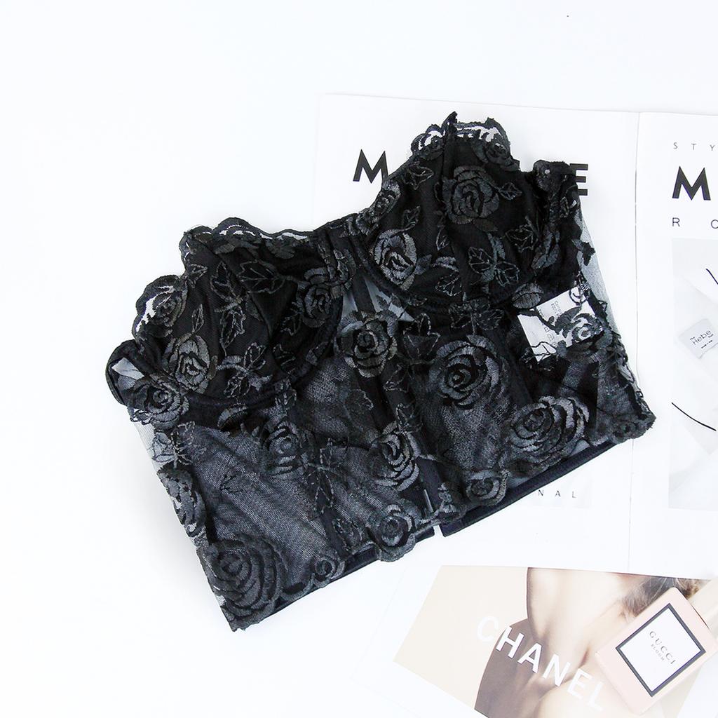 Výšivka Spliced ​​Lace Flower Sexy tílka dámská Fishbone slim Fit letní vesta pro ženy Camis s ocelovým prstenem Elegantní tílka bez ramínek 24443