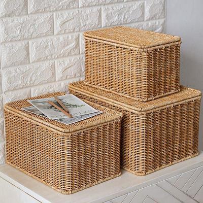 Nordischer Stil Imitation Rattan Aufbewahrungsbox mit Deckel - Schlafzimmer Kleiderorganizer