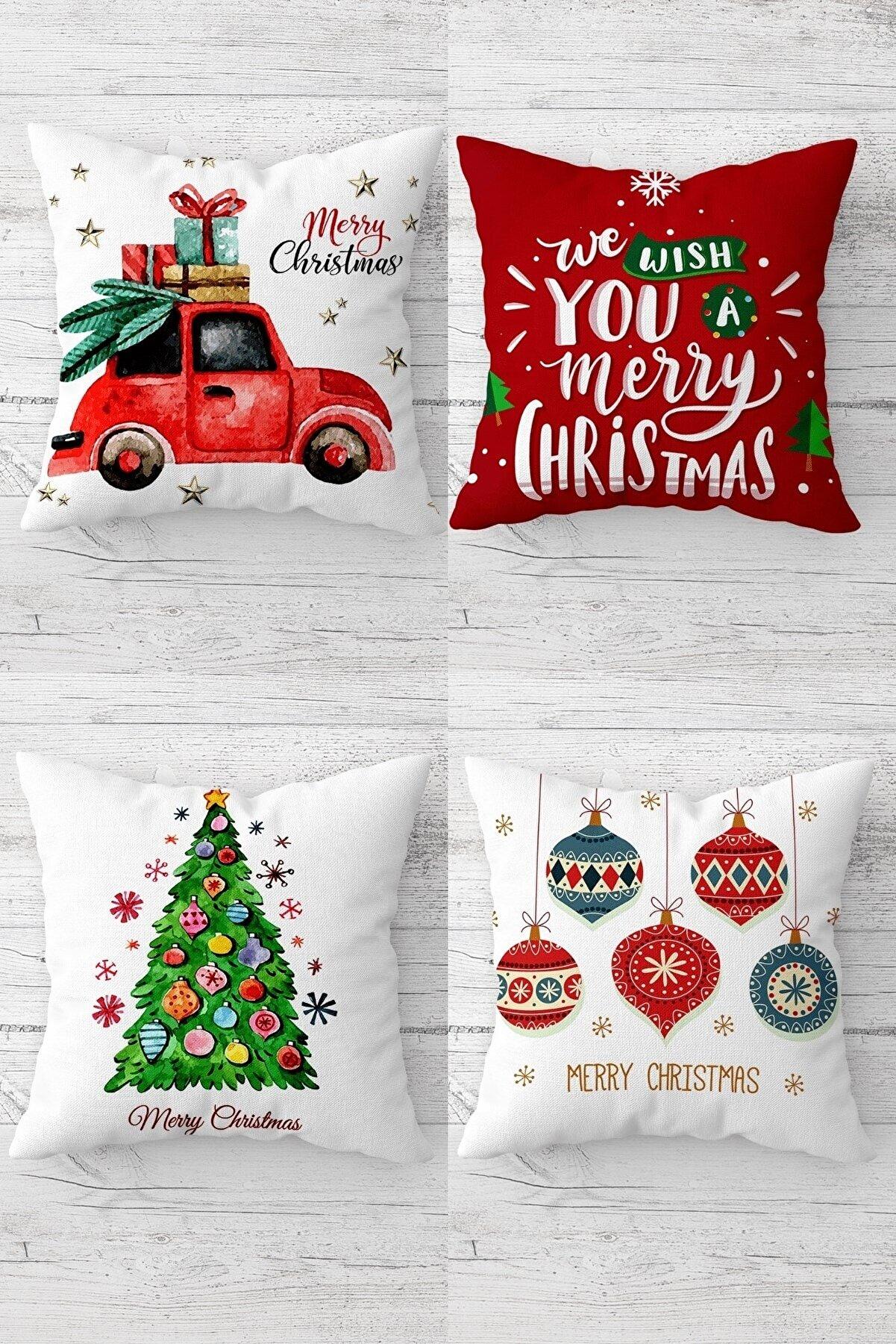 

Merry Christmas Hidden Zippered Throw Pillow Cover Sofa Pillow Case Set (4pcs)
