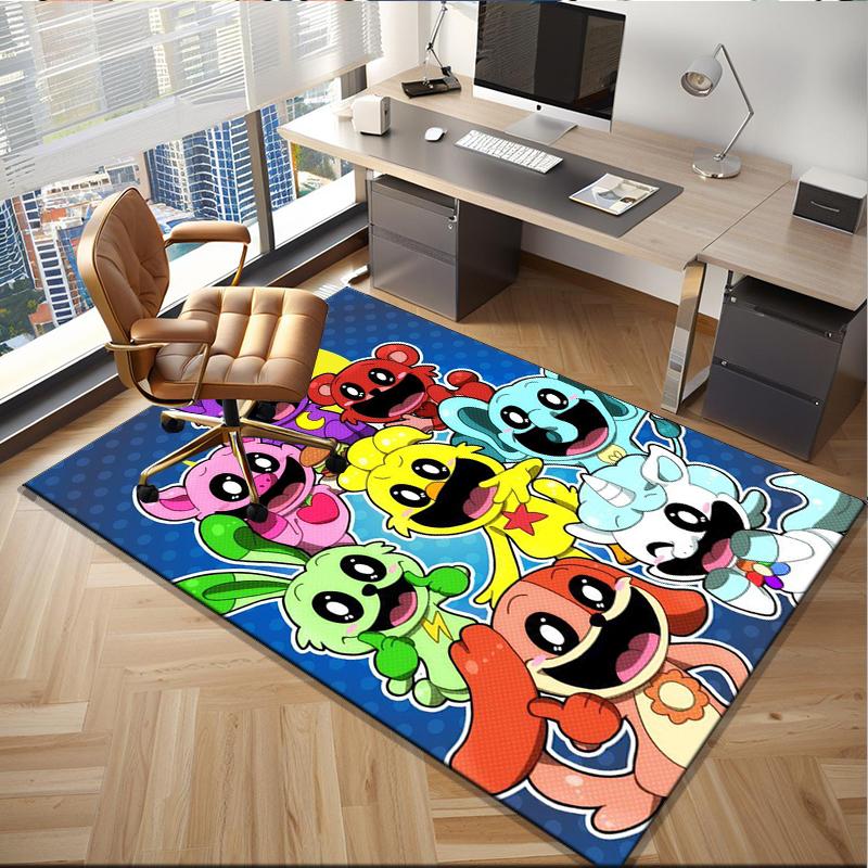Happy smiling Cartoon Characters Office Rug Chair Mat, Game Carpet, Suitable for Front Door, Bedroom, Living Room, Desk, Holiday Gift
