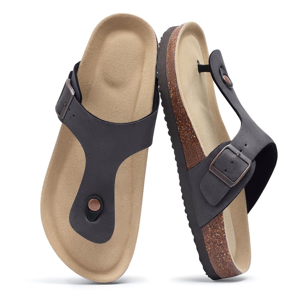 Fashion Smile Pop Men's Suede Shoes With Adjustable Back Strap Leather Mules With Cork Flip-Flop Slippers Insoles Slip-On Potato Shoes