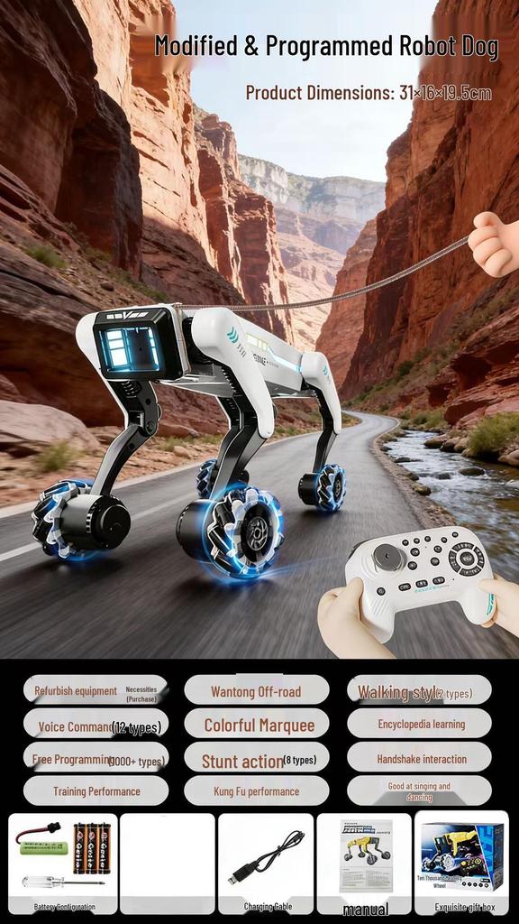Smart AI Robot Dog with Voice Dialogue, Remote Control, Call Function, Item Pickup & Cannonball Shooter