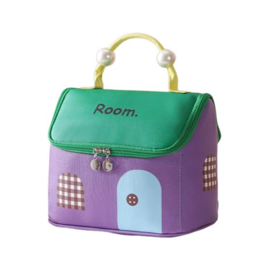 House Shape Makeup Bag Cute Cosmetic Storage Case with Top Handle Travel