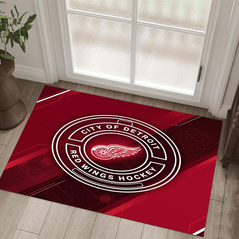 Detroit Red Wings Design Crystal Velvet Carpet Cozy Non?Slip Printed Rug For Bedroom Living Room Entrance