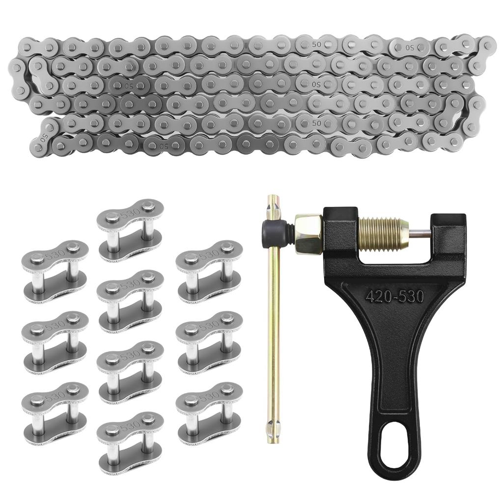 530 Motorcycle Drive Chain-120 Links Universal Kit for 50/70/90/110/125/196/212cc Engines Fits SSR TaoTao Coolster Baja ATVs Mini Bikes Dirt Bikes