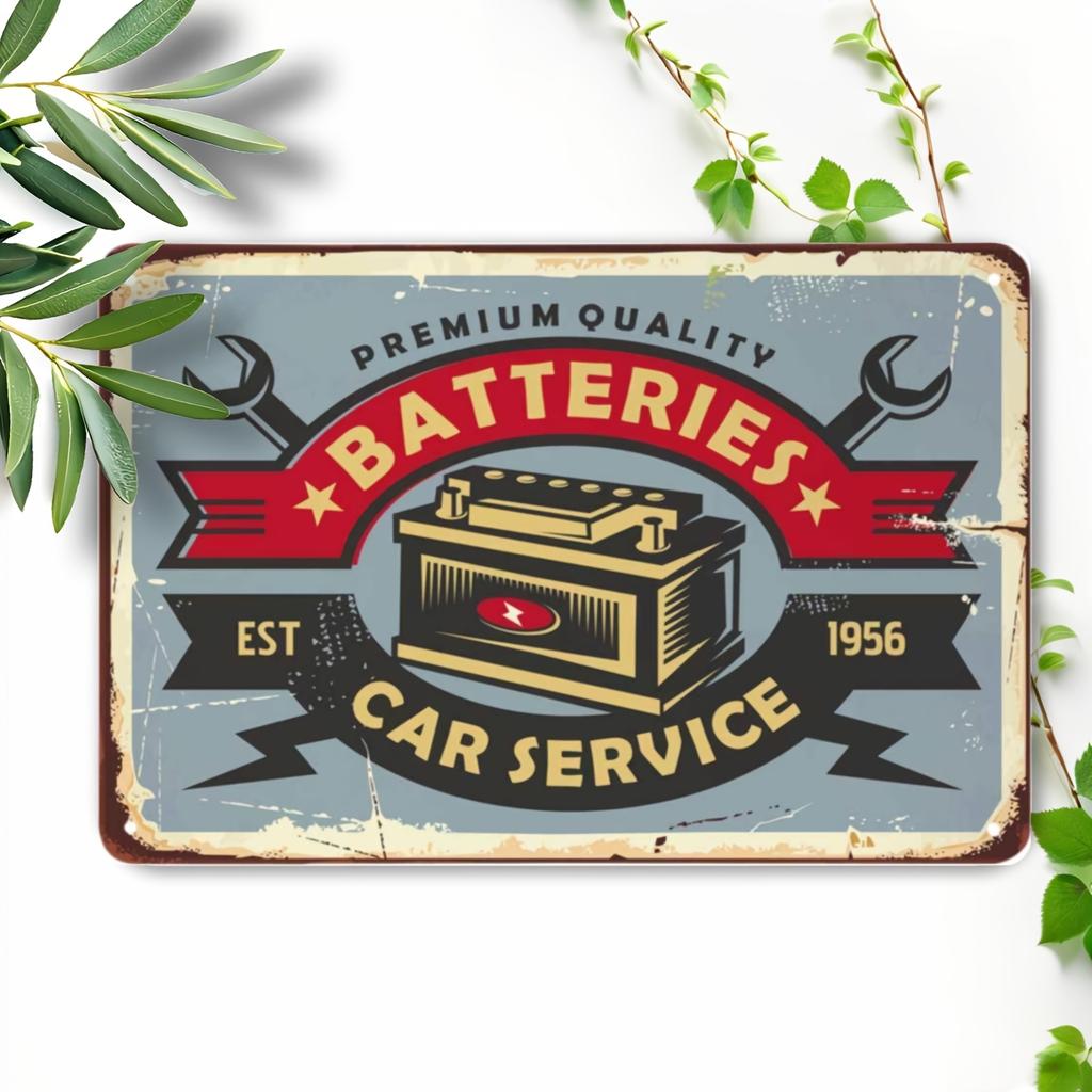 Vintage Premium Quality Car Batteries Service Metal Tin Sign Retro In Wall Decor with Classic Battery Design for Cafes Bar