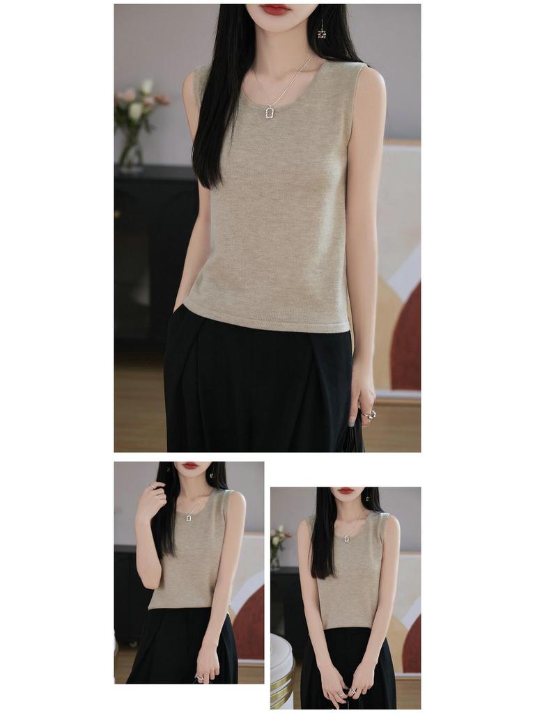 Women's Slim Fit Knitted Wool Vest - Soft Sleeveless Crew Neck for Spring & Autumn Layering