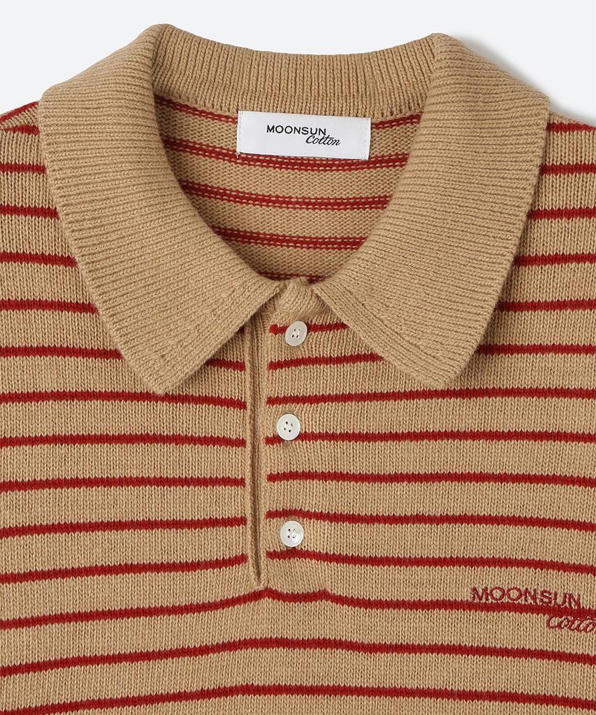 MOONSUN 02 M.C Unisex, Stripe Wool Collar Knit / Beige