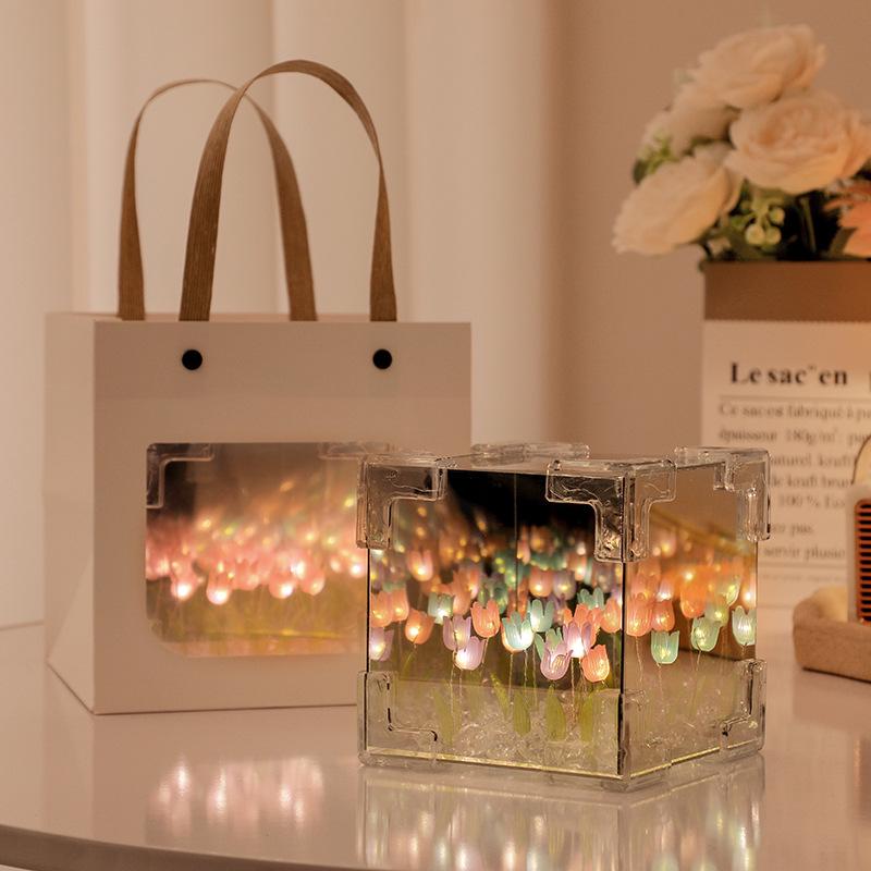 Handmade DIY Tulip Sea Cube Night Light: Creative Desktop Decor & Valentine's Day Gift