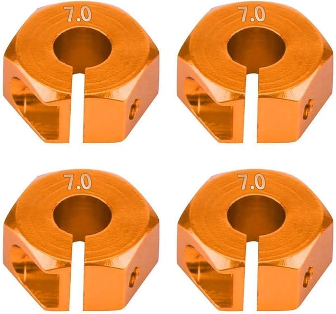 4Pcs 12mm Hex Wheel Hub Adapters – Universal for 1/10 RC Cars HSP Sakura – 7mm Height, Orange