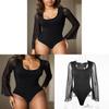 Sexy Spring Bodysuit With Mesh Sleeves And U Neck For Night Out Fashion