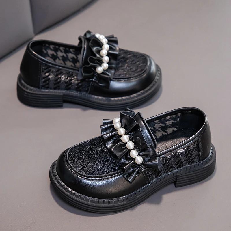 

Обувь для девочек принцессы сетка плиссированные жемчужины модные детские кожаные туфли для вечеринки свадьбы детские мокасины без застежек простые милые 26 чёрный