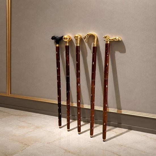 Victorian Walking Cane Set of 5 Brass Handle Wooden Antique Style Canes