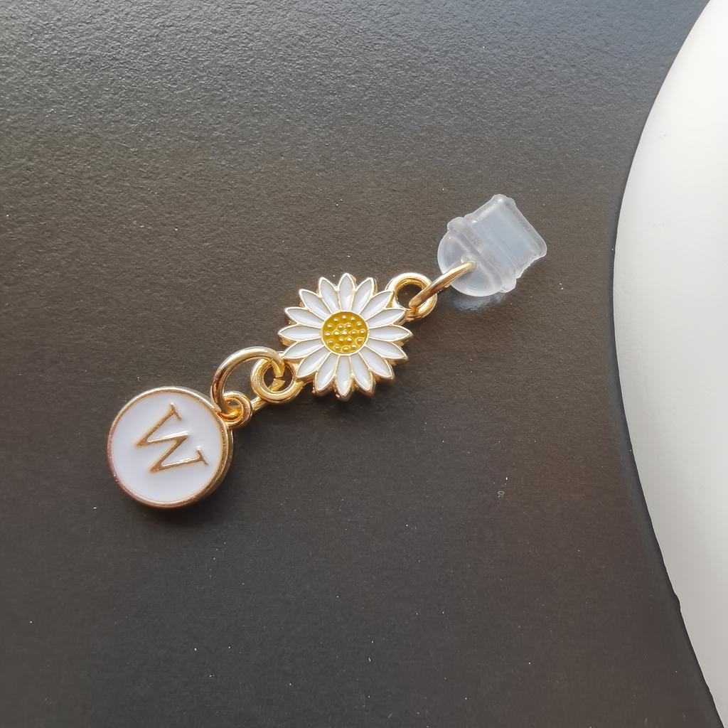 1 szt. Kreatywny stokrotka/słonecznik litera zatyczka przeciwkurzowa do telefonu komórkowego/europejskie i amerykańskie 26 wielkich liter A-Z zawieszka do telefonu komórkowego