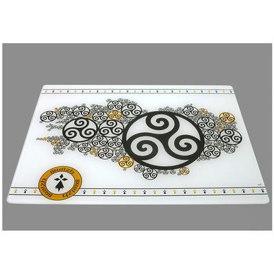 [A1106] - Glass Cutting Board 'Triskel' Black White Ocher - 40x30 Cm