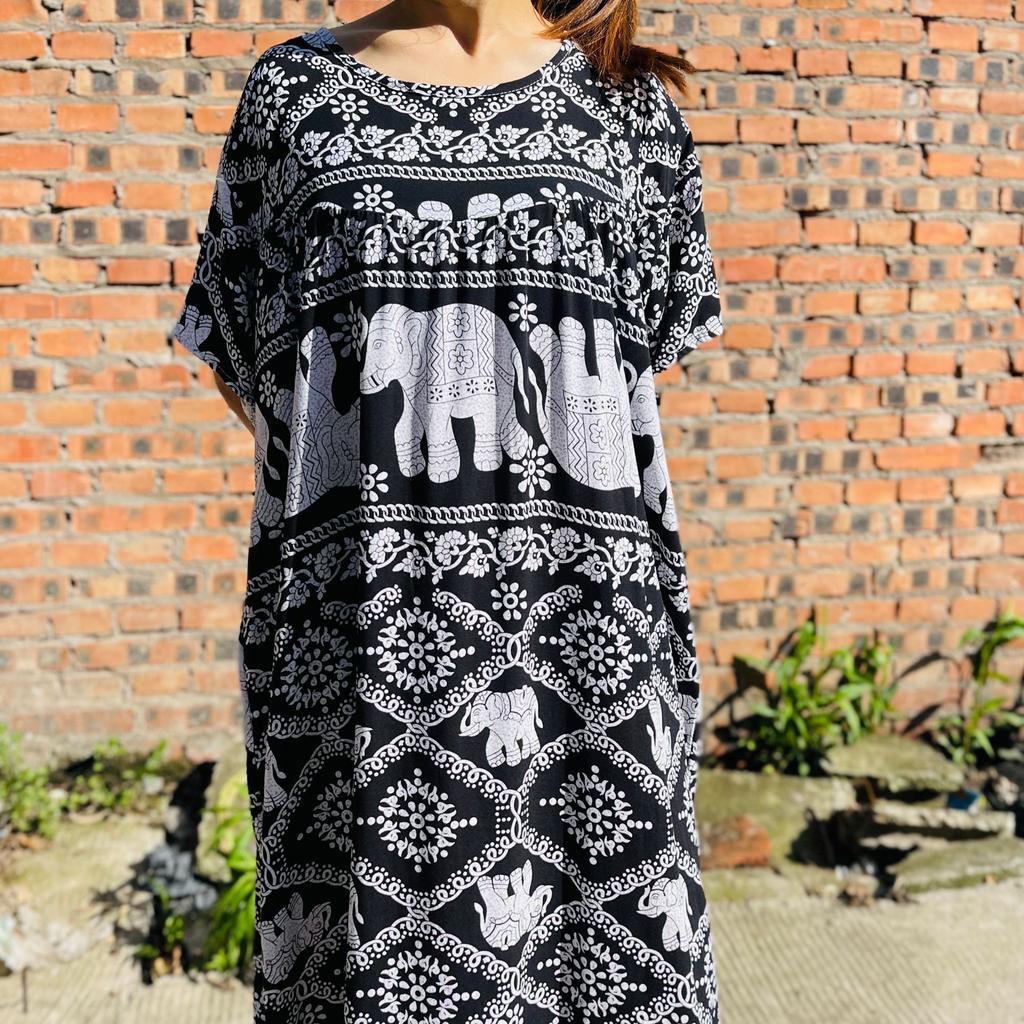 Women's Short Sleeve Women's Cotton Silk Nightgown Printed Summer Nightdress Home Clothes