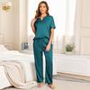 Damska piżama Imitacja jedwabiu 2 częściowe stroje do spania Krótki rękaw V-neck Koszulki Długie spodnie Luksusowy satynowy Wiosna Lato Nocne do spania do wypoczynku