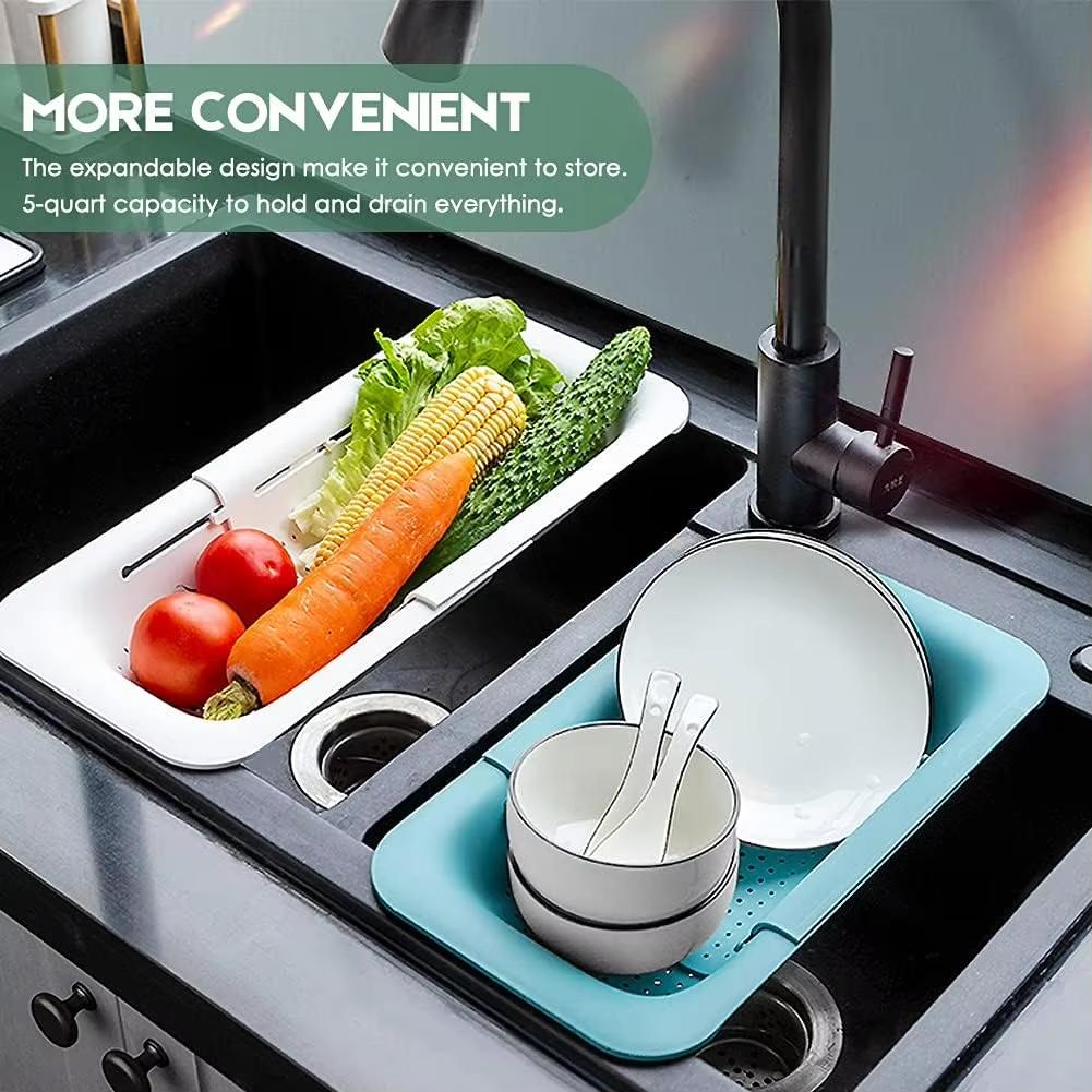 Expandable Kitchen Sink Organizer Durable Polypropylene Fruits Vegetables Washer Draining Rack Space Saving Storage
